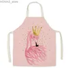 Aprons Custom Linen Apron Cartoon Cute Flamingo Print Apron Household Adult Children Cleaning Apron Cooking Stain Resistant Bib Y240401