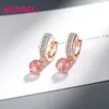 Boucles d'oreilles à clous en argent Sterling S925, cadeau de saint-valentin, zircone cubique, pierre de fraise rose, pendentif pour femmes et filles, Huggie goutte