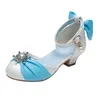 Trendig elegant bowknot högklackade skor för flickor lättvikt non slip mjuk botten klänningskor för prestationsfest 240318