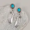 Brincos pendurados vintage boho étnico azul pedra gota para mulheres tribais