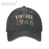 Gorras de bola Unisex Adulto VINTAGE 1946 Retro Carbón Lavado Denim Gorra de béisbol Sombrero de camionero Regalo de cumpleaños para hombres Mujeres Algodón