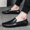 Casual Shoes Men Italian Loafers Moccasins Slip On Genuine Leather Mens Flats Breathable Footwear Male Driving Soft