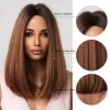 Perucas de cobre marrom ombre sintético bob peruca de cabelo médio longo perucas retas para preto feminino afro cosplay peruca diária fibra resistente ao calor