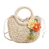 Borse a tracolla Borsa da donna in rattan Borsa a tracolla in paglia intrecciata con coulisse di grande capacità con decorazioni Borsa da viaggio elegante da spiaggia