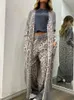 Printemps femmes à manches longues Style décontracté Polyester matériel 2024 mode motif léopard Cardigan manteau pantalon ensemble 240326