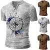 2023 Summer Trendy New Men's Standing Neck Fashion Slim Fit T-shirt Personalized Map Print Short Sleeve Polo