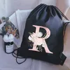 DrawString Bag Simple Pink Letter Print ryggsäck Boy Basketball Bag Girl Shop Bags Multi-FuncTi Anpassa män Sportväskor C52Q#