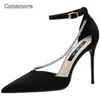 COMEMORE WOMENS 2023 Thin Heel Hollowed Shoes Sexy Sandals Higheeled Elegant Stilito Black High Heels 7cm 34 240327