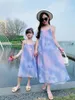 Family Matching Outfits Dresses Summer Mother Daughter Dress Fashion Clothing Girl Mom Daughter Chiffon Beach Dress Clothes 240322