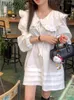 Casual Dresses Spring Long Sleeve Dress Women Ruffle Cleated Korean Style Fashion Ladies Doll Collar Loose Woman Midi