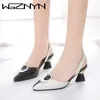 Sandals Women Fashion Black Bow Tie High Quality Slip On Party Ladies Casual Beige Elegant Middle Heel Shoes For Office Comfort Slippers