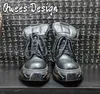 أحذية غير رسمية Owees Design Winter High Top Men Sneakers Black Cow Leather Designer Trainer Round Toe منصة الترفيه