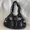Xiuya Y2k Black Womens Shoulder Bag Gothic Original Advanced Fashion Tote Bag Large Capacity Leather Motorcycle Vintage Handbag 240322
