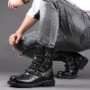 boots Men Boots Motorcycle Fashion MidCalf Punk Rock Punk PU Leather Black High Top Mens Casual Boot Steel Toe Shoes Big Size 3946