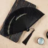 Decorative Figurines Ancient Fan Folding 6-inch Gold Peacock Feather Head Green Chinese Style Silk Gift Hanfu Bamboo Handmade