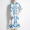 Casual Dresses Bohemian Women Chic Flower Printed Maxi Dress Spring Autumn Ladies Stand Collar Long Sleeve Lace-Up Belted Party Vestidos