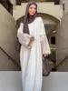 Abbigliamento etnico 2024 Abito Abaya musulmano vintage per donna Stampa di moda Fiore Boho Maniche a palloncino Allentato Casual Maxi Ramadan
