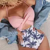 Women's Swimwear Printed Beach Stitching Gathered Hollow Backless Sexy Swimsuit Swim Bras For Under Swimsuits