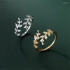 Cluster Rings YIZIZAI Graceful Leaves Both End Of Open Ring Gold Silver Color Girl Cocktail Party Shine Zircon Fashion Women Jewelry Gift