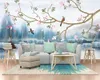 Wallpapers WELLYU Papel De Parede Customized Hand-painted Chinese Blue Ink Landscape Painting Pen And Bird TV Background Wallpaper3D