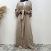 Ubranie etniczne Ramadan Abaya Dubai luksusowy żebrowany satynowy indyk skromny szata elegancka z kieszeniami muzułmanin kimono kaftan islam khimar kebaya