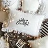 Oreiller des oreillers blancs 48x74 coton couverture mode mots noirs bonjour la broderie de beauté chambre fille chic décorations