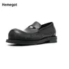 Casual Shoes Round Toe Chunky Loafers Flat Men Retro Green Black Man Slip-On Summer Comfortable Breathable