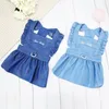 Dog Apparel Denim Skirt Small Dress Soft Tractable Coat Fashion Pretty Vest Spring Summer Cute Embroidered Letter Puppy Clothes