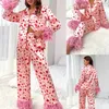 Thuis Kleding Vrouwen Pyjama Sets Veer Mouw Shirts Broek 2 Stuk Pakken Nachtkleding 2024 Lente Herfst Nachtkleding Vrouwelijke Casual Kleding