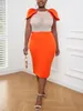 Sukienki w dużych rozmiarach seksowna impreza dla kobiet luksusowy z koralikami Cloak Rękaw Orange Midi Bodycon sukienka femme nocny klub