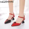 Sandals Women Fashion Black Bow Tie High Quality Slip On Party Ladies Casual Beige Elegant Middle Heel Shoes For Office Comfort Slippers