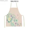 Aprons Fresh Simple Floral Pattern Linen Sleeveless Hand Rub Waist Apron Adult Home Decoration Kitchen Cleaning Tools Tablier Cuisine Y240401