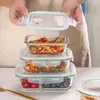 Dinnerware Glass Lunch Box With Lid Set Round/Retangle Bento For Kids Container Microwave Thermal Compartments