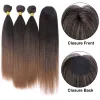 Pack Synthetic Straight Hair Weft Afro Kinky Weaving Bundles With Simple Closure 12 14 14 Inch 3+1pcs/Pack For A Head