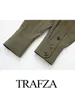 Lässige Kleider TRAFZA Damenmode ArmyGreen Umlegekragen Lange Ärmel Taschen Einreiher Frühlingskleid Frau 2024 Trendy