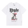 Rhude gömlek kısa kollu şık lüks rhude rhude erkek tişört tasarımcı t-shirt yaz saf pamuk desen baskılı çift tişört siyah ve beyaz tişört 5001