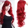 Wigs Houyan 22 inch lange golvende pruik met knal Rood haar cosplay pruik hittebestendige synthetische haarpruiken