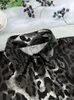 Calças femininas de duas peças leopardo impressão camisa 2 conjunto mulheres soltas turn-down colarinho único breasted camisas e calças largas perna 2024 terno feminino