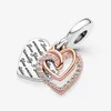 Coeurs entrelacés Double Dangle Charm Pandoras 925 Sterling Silver Luxury Charm Set Bracelet Making Rose Gold Charms Designer Collier Pendentif Boîte Originale