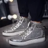 Skor kosloni hög toppmärke sneakers män mode gyllene skor blixtlås slipon manlig sneaker svart designer casual sneakers man 2022