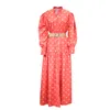 Sophisticated and Trendy Women's Polka Dot Print Long Dress with Stand Collar Ideal for a Fashionable and Elegant Style