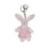 Keychains Big Ear Neychain Plush Animal Toy Keyring Bag Charm ryggsäck Decors bil nyckelhållare för par kvinnor gåva