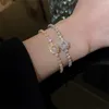 Charm Bracelets Fashion Shiny Zircon Bracelet Resizable Golden Silvery Pave CZ Bangle For Women&Men Classical Heartbeat Crystal Jewelry