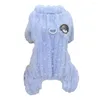 Hundkläder tecknad mönster husdjur jumpsuit mysig vinter korall fleece kattdräkt med dragring fyra ben för