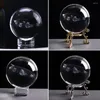 Estatuetas decorativas 6cm planetas de mesa modelo transparente esfera 3D decoração com base em miniatura gravada sistema solar artesanato presente bola de cristal