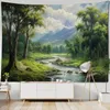 Tapestries Forest Stream Water Tapestry Wall Mounted Landscape Oil Painting Bohemian Art Living Room Bedroom Home Decoration