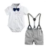 Set di abbigliamento 3 pezzi / set Bambino per ragazzi Pagliaccetti Tute Bretelle europee e americane Papillon Nati per bambini che strisciano Abiti da gentiluomo