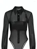 Werk Jurken Mode Dames Ronde kraag Knoop Mesh Lange mouwen Body's Riem Hoge taille Rokken Dames 2024 Lente 11XX8124