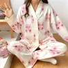 Vêtements de sommeil pour femmes japonais kimono style automne d'hiver pour femmes pyjamas pour femmes coton à manches longues