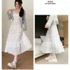 Skirts Sweet Cute White Cake Skirt For Women Korean Style Spring Summer 2024 Elastic High Waist A-Line Girls Lace Embroidery Long